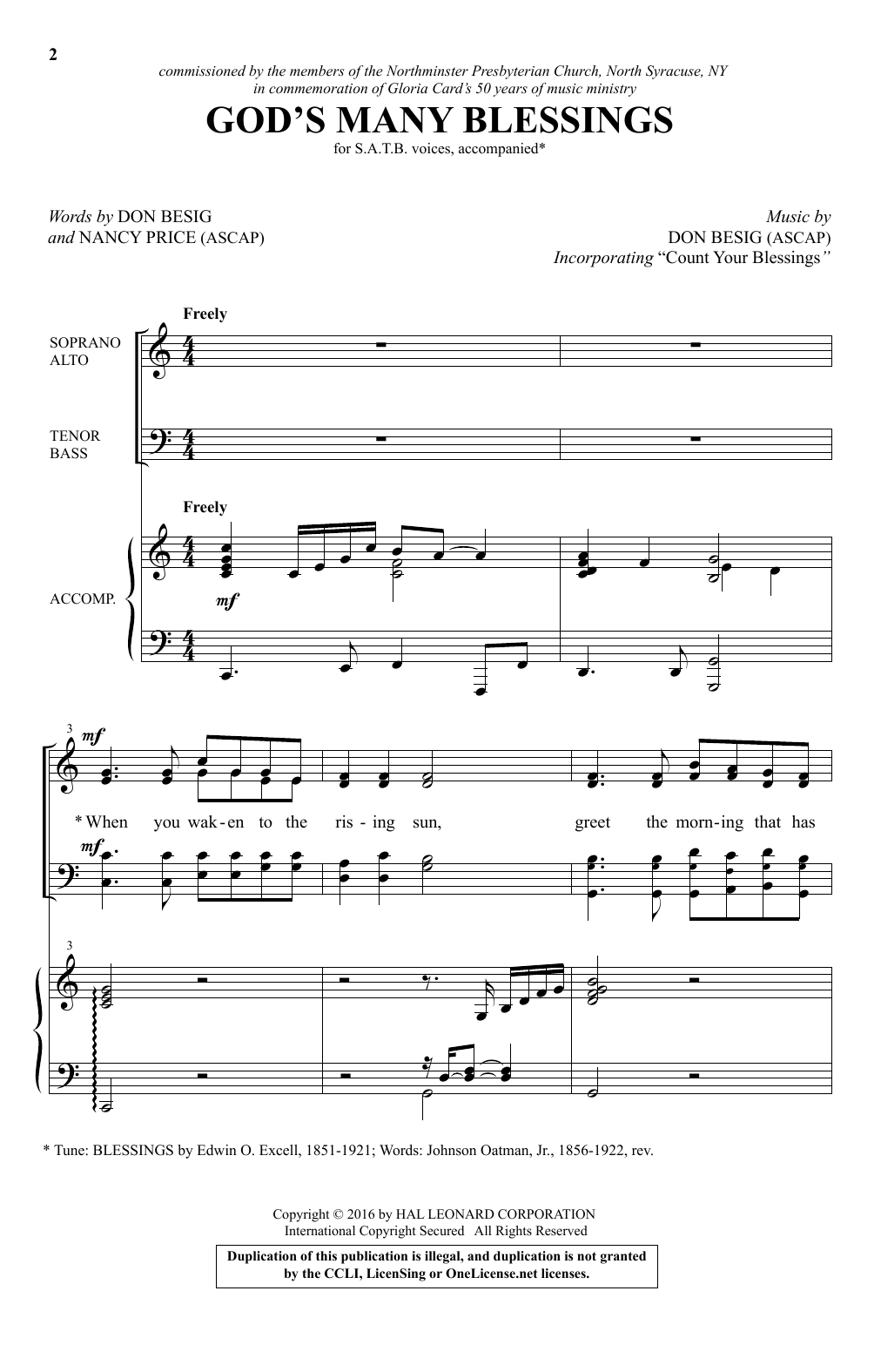 Don Besig God's Many Blessings sheet music notes and chords arranged for SATB Choir