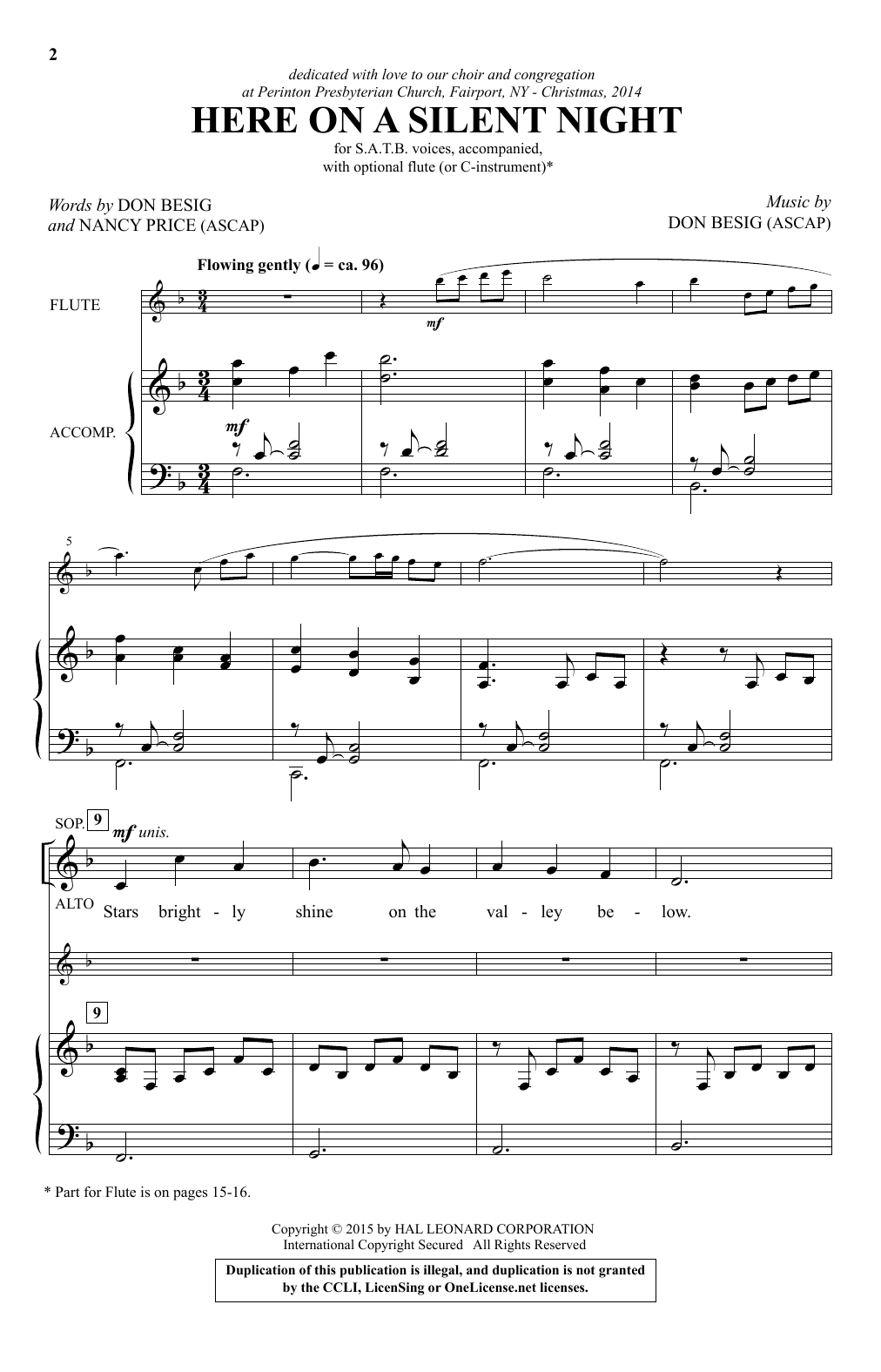 Don Besig Here On A Silent Night sheet music notes and chords arranged for SATB Choir