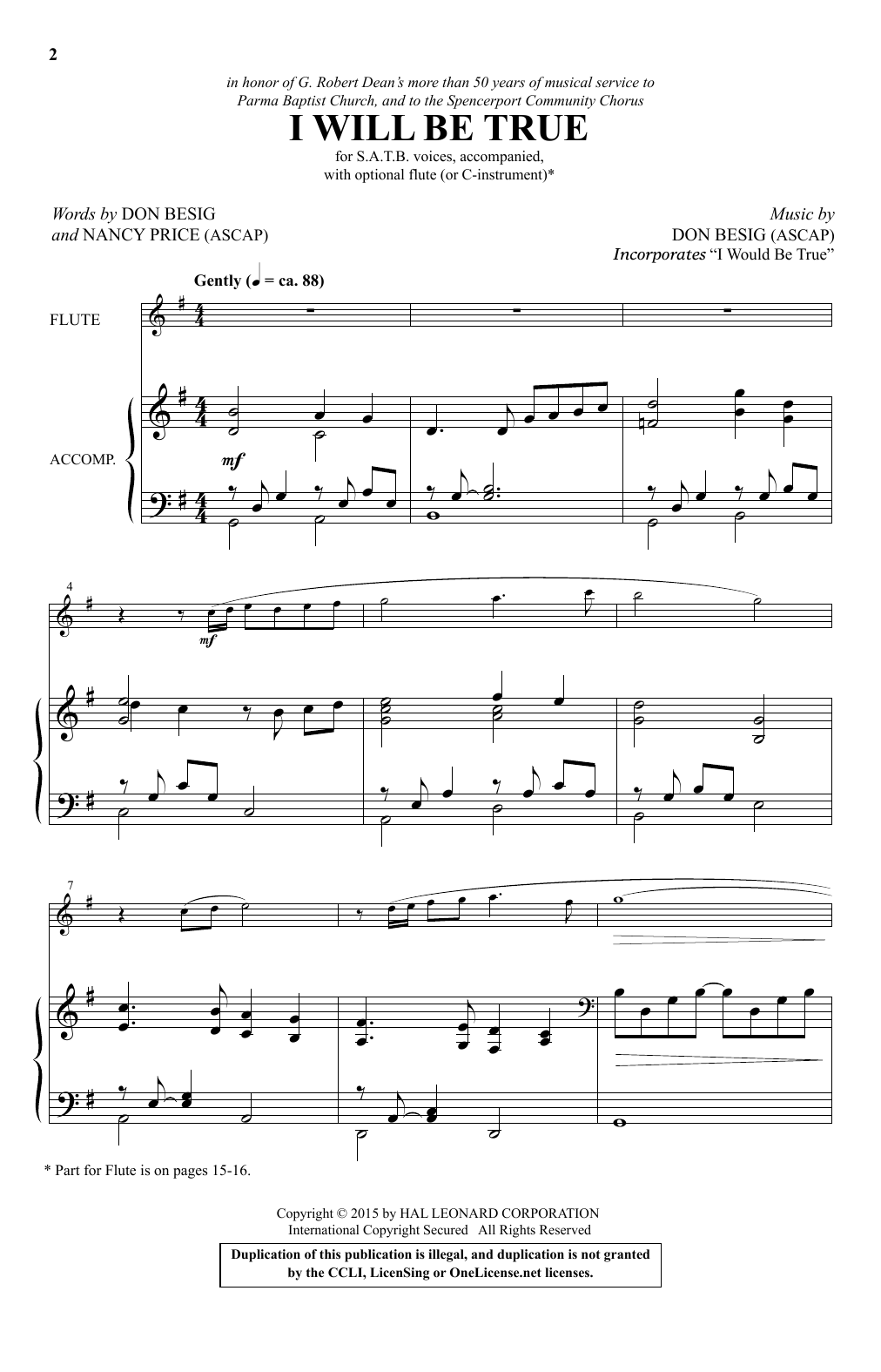 Don Besig I Will Be True sheet music notes and chords arranged for SATB Choir