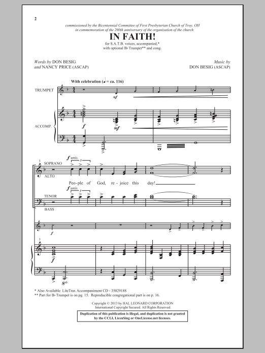 Don Besig In Faith! sheet music notes and chords arranged for SATB Choir