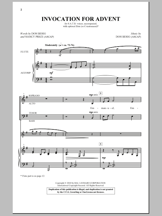 Don Besig Invocation For Advent sheet music notes and chords arranged for SATB Choir