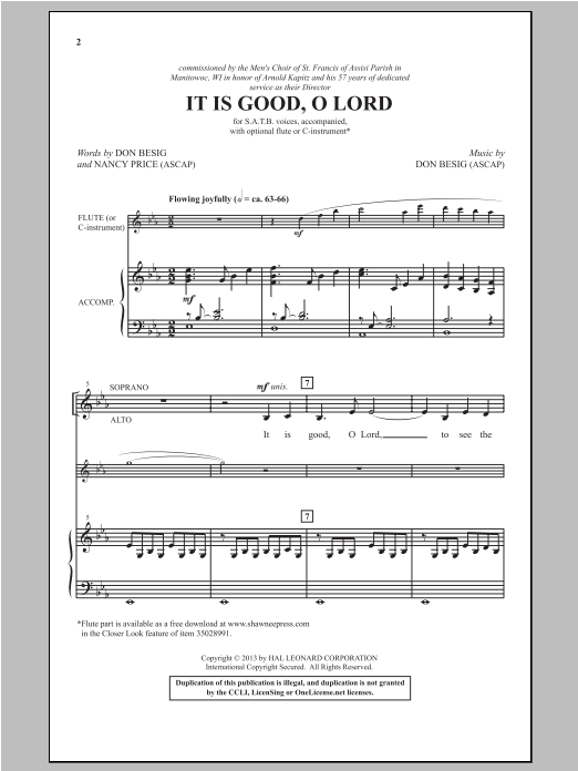 Don Besig It Is Good, O Lord sheet music notes and chords arranged for SATB Choir