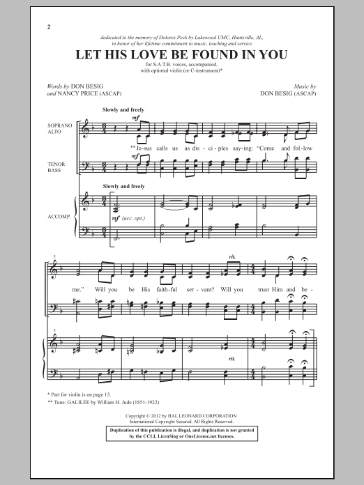 Don Besig Let His Love Be Found In You sheet music notes and chords arranged for SATB Choir