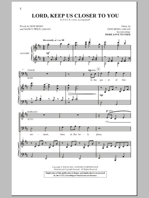 Don Besig Lord, Keep Us Closer To You sheet music notes and chords arranged for SATB Choir