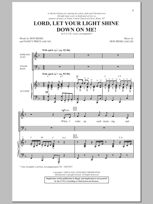 Don Besig Lord, Let Your Light Shine Down On Me! sheet music notes and chords arranged for SATB Choir