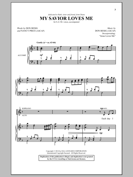 Don Besig My Savior Loves Me sheet music notes and chords arranged for SATB Choir