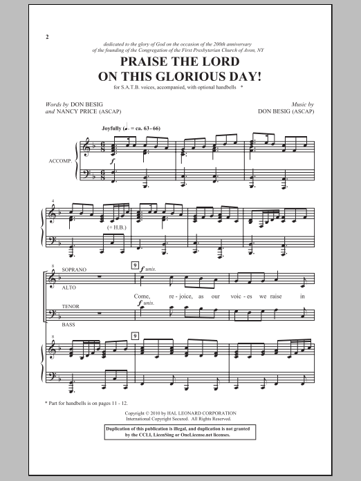 Don Besig Praise The Lord On This Glorious Day sheet music notes and chords arranged for SATB Choir