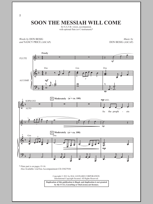 Don Besig Soon The Messiah Will Come sheet music notes and chords arranged for SATB Choir