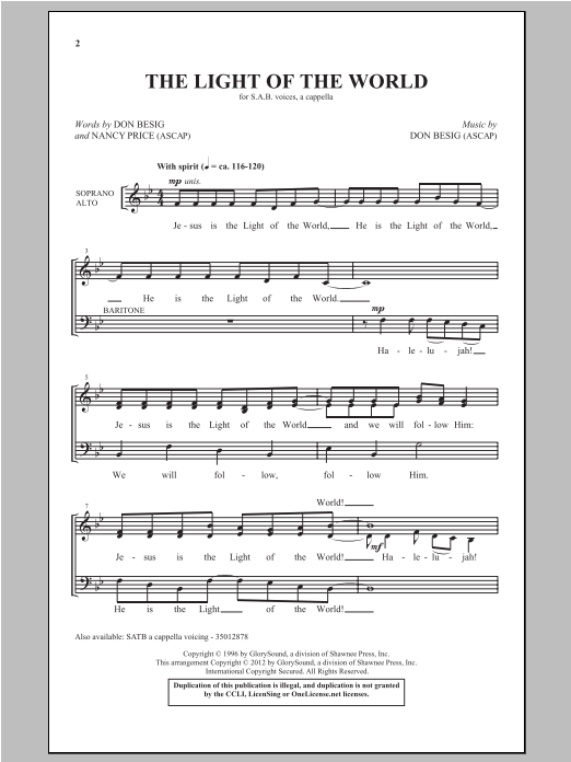 Don Besig The Light Of The World sheet music notes and chords arranged for SATB Choir