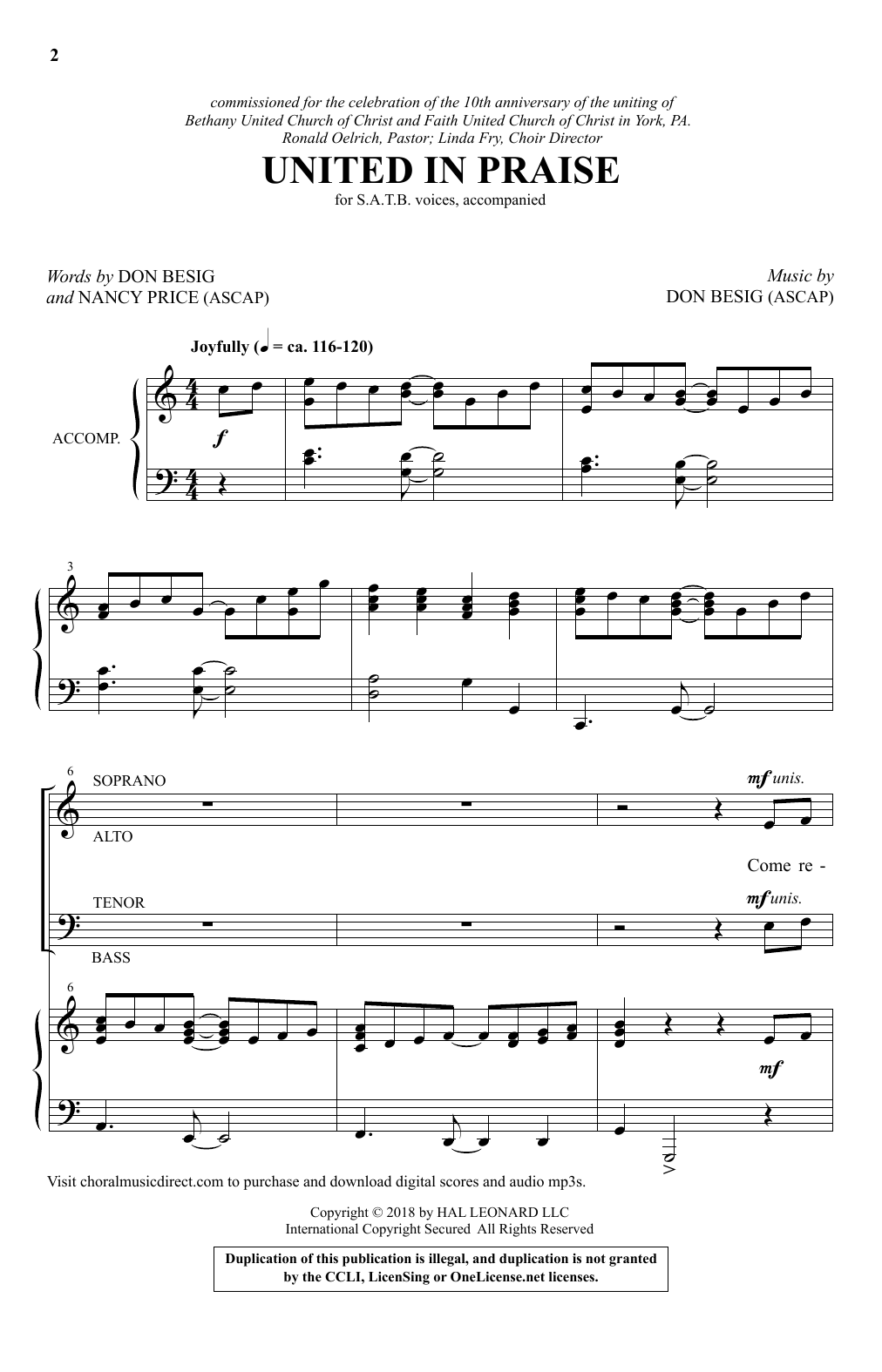 Don Besig United In Praise sheet music notes and chords arranged for SATB Choir