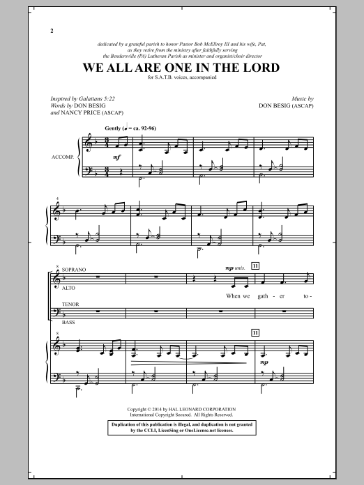 Don Besig We All Are One In The Lord sheet music notes and chords arranged for SATB Choir