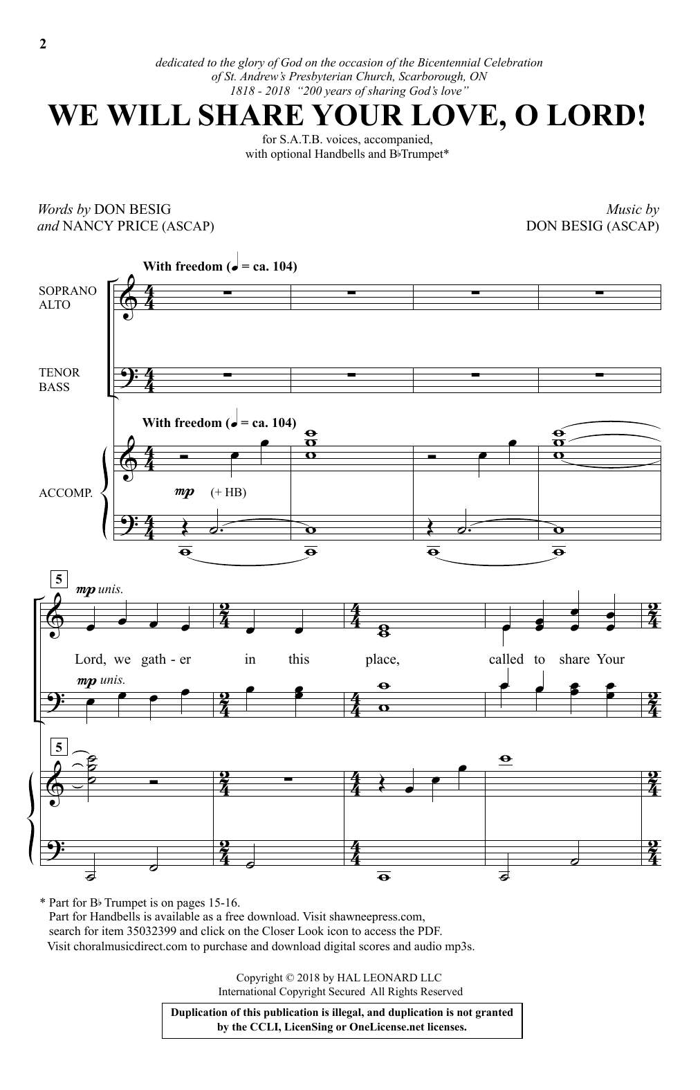 Don Besig We Will Share Your Love, O Lord! sheet music notes and chords arranged for SATB Choir