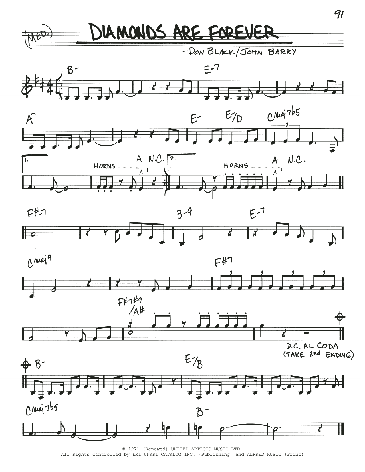 Don Black Diamonds Are Forever sheet music notes and chords arranged for Real Book – Melody & Chords