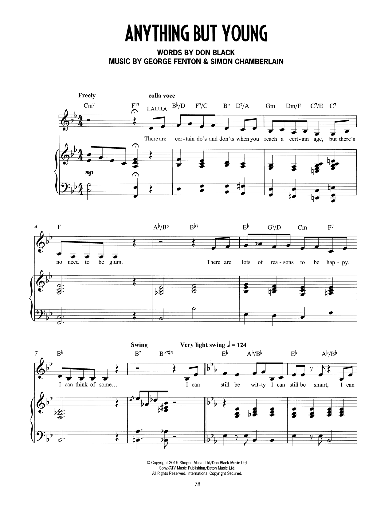 Don Black, George Fenton & Simon Chamberlain Anything But Young (from Mrs Henderson Presents) sheet music notes and chords arranged for Piano & Vocal