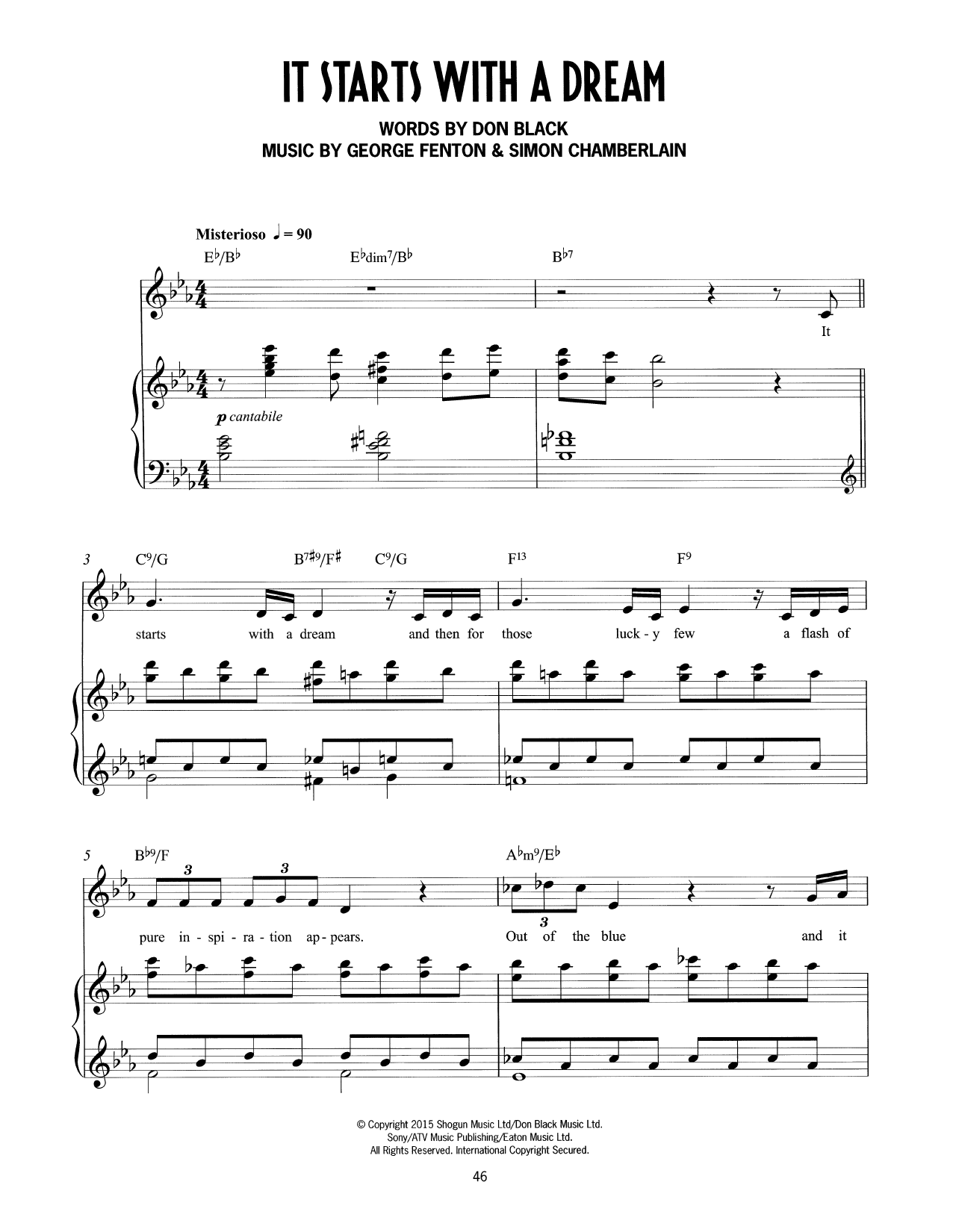 Don Black, George Fenton & Simon Chamberlain It Starts With A Dream (from Mrs Henderson Presents) sheet music notes and chords arranged for Piano & Vocal