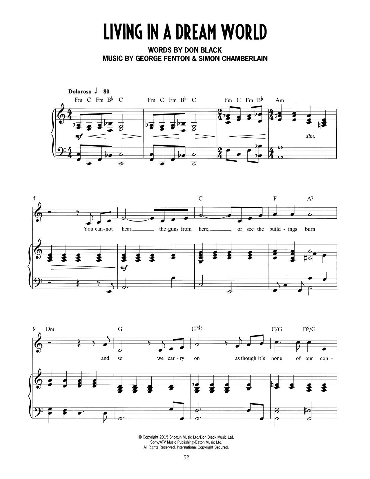 Don Black, George Fenton & Simon Chamberlain Living In A Dream World (from Mrs Henderson Presents) sheet music notes and chords arranged for Piano & Vocal