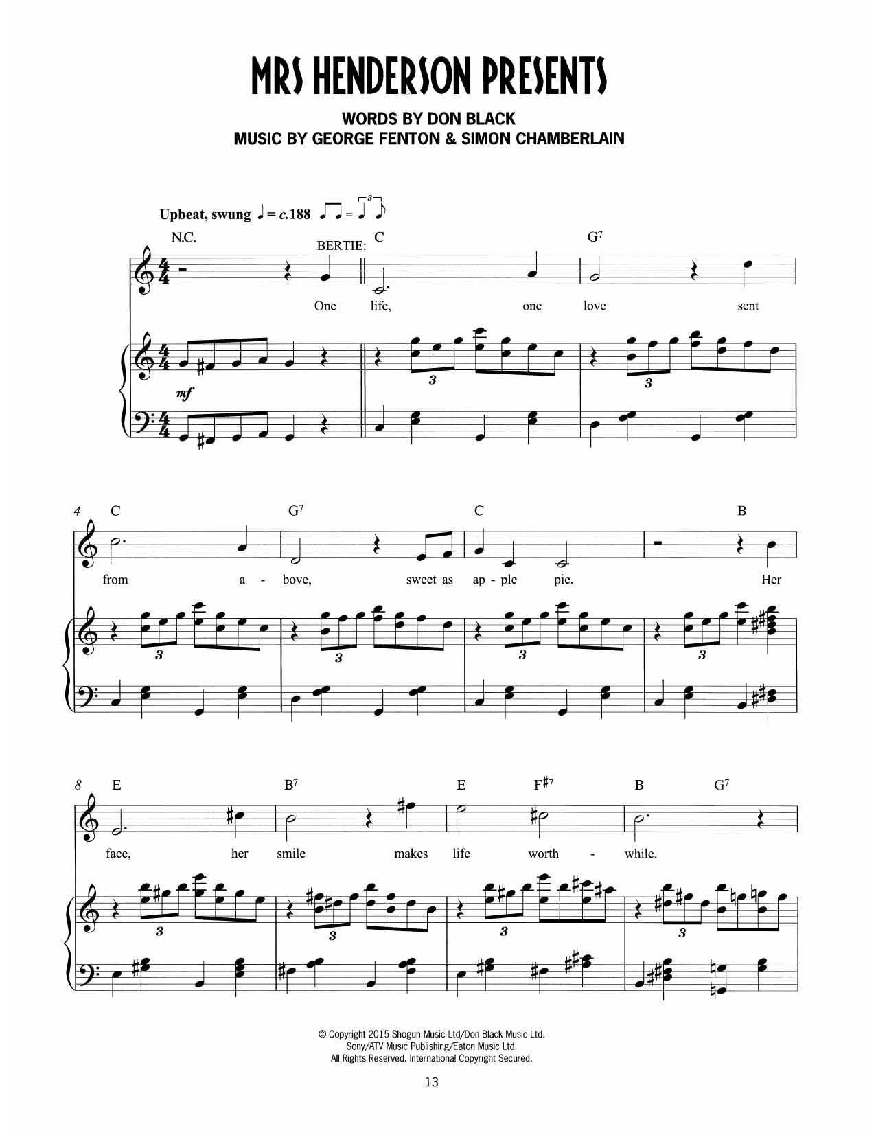 Don Black, George Fenton & Simon Chamberlain Mrs. Henderson Presents (Vivian Van Damm) (from Mrs Henderson Presents) sheet music notes and chords arranged for Piano & Vocal