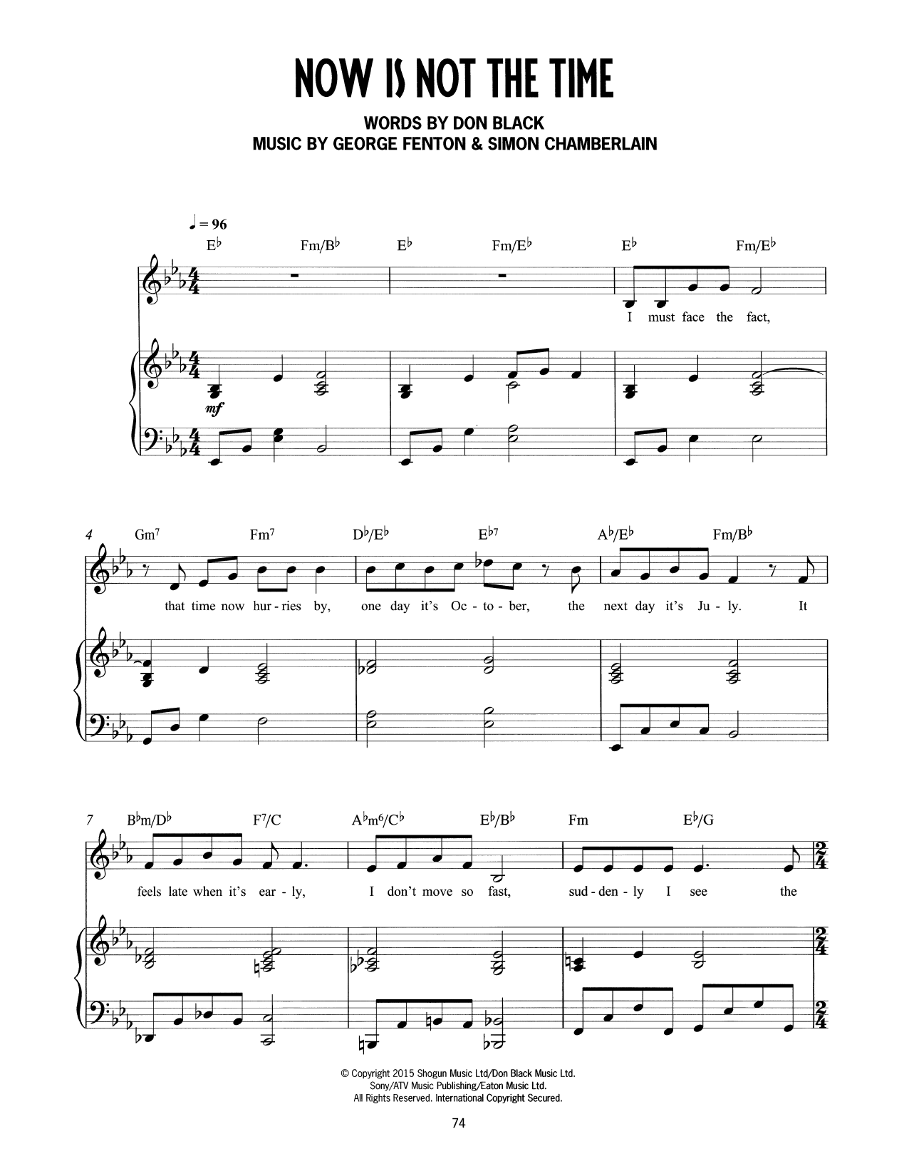 Don Black, George Fenton & Simon Chamberlain Now Is Not The Time (from Mrs Henderson Presents) sheet music notes and chords arranged for Piano & Vocal