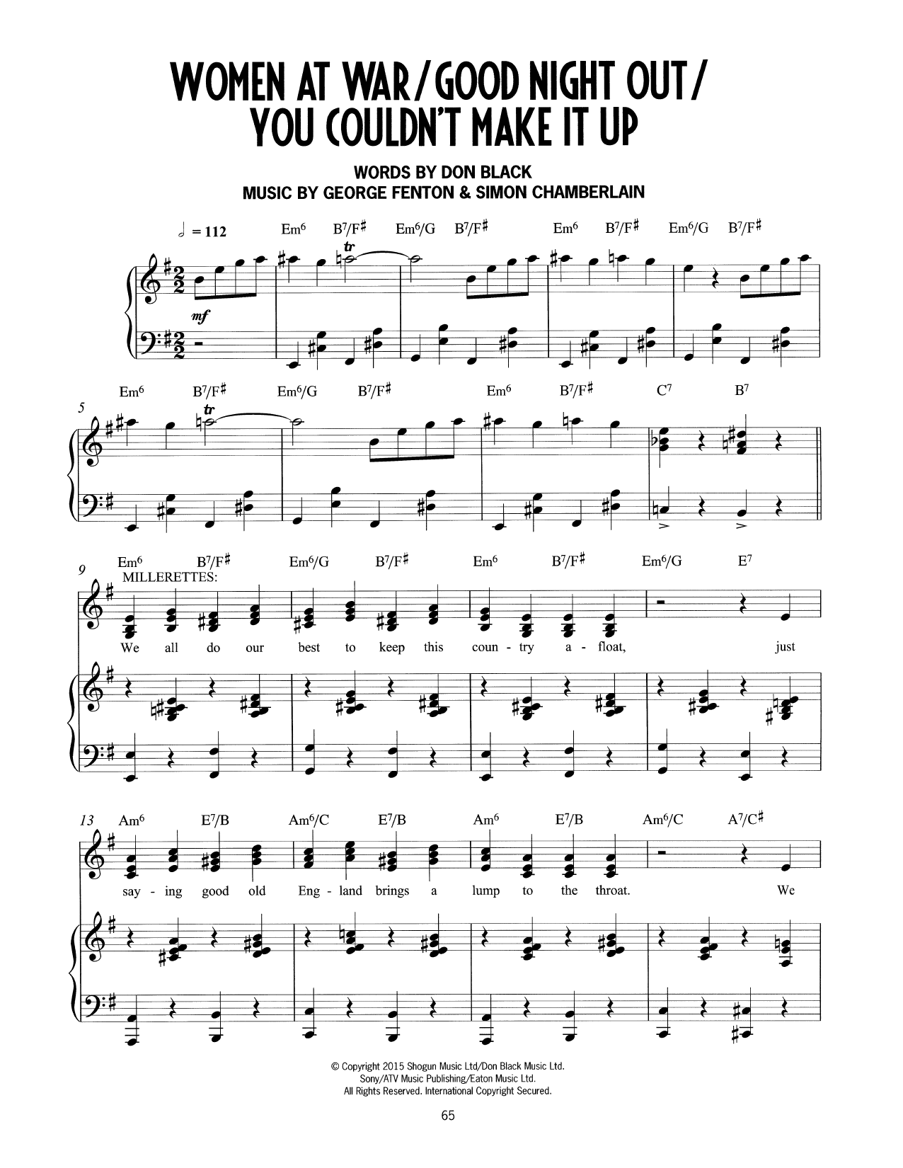 Don Black, George Fenton & Simon Chamberlain Women At War/Good Night Out/You Couldn't Make It Up (from Mrs Henderson Presents) sheet music notes and chords arranged for Piano & Vocal