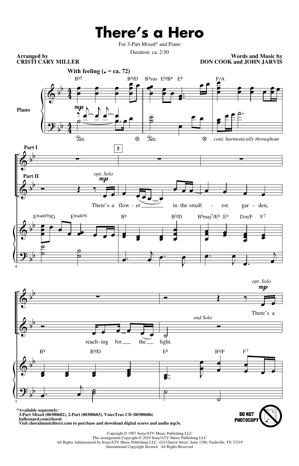 Don Cook and John Jarvis There's A Hero (arr. Cristi Cary Miller) sheet music notes and chords arranged for 3-Part Mixed Choir