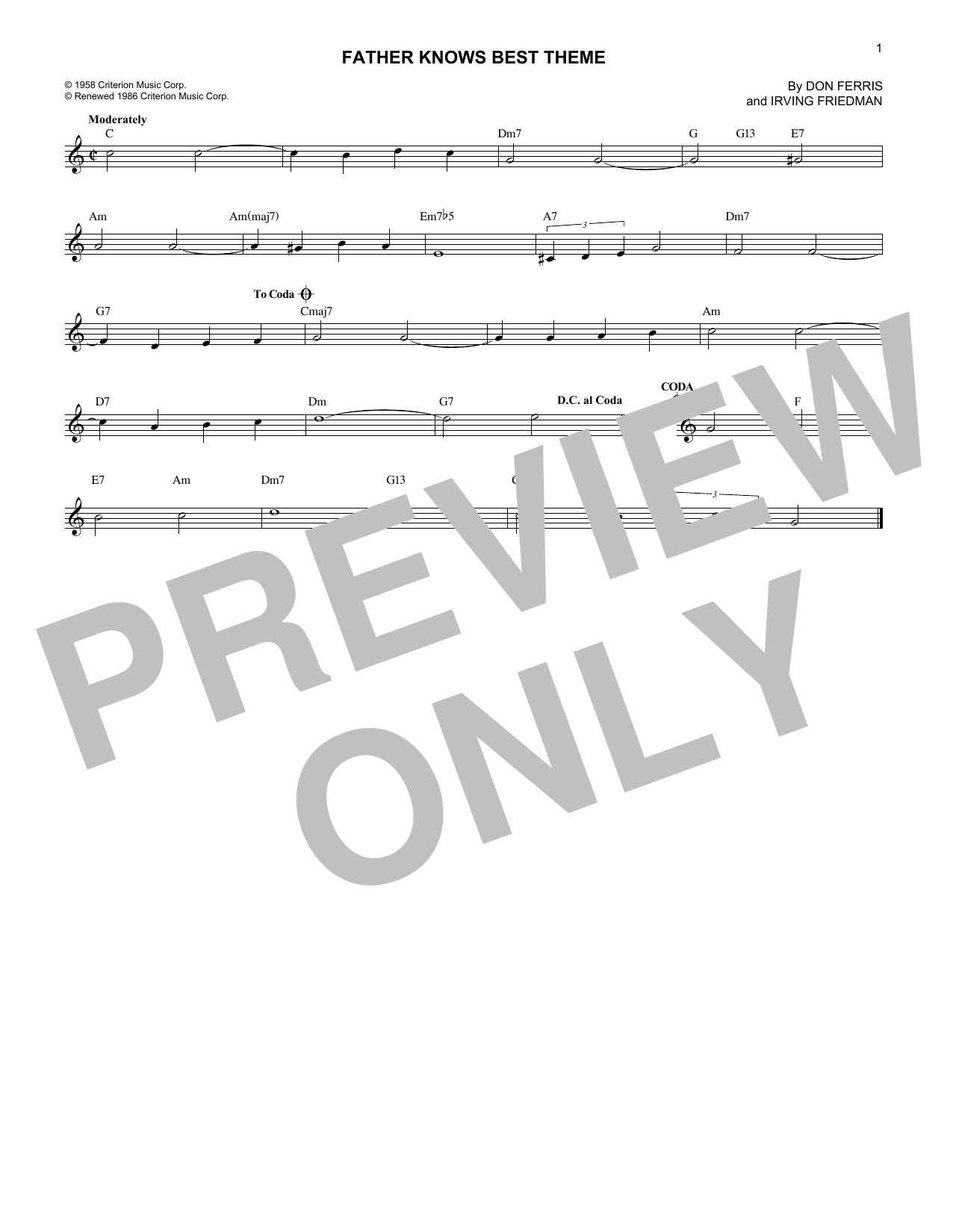 Don Ferris Father Knows Best Theme sheet music notes and chords arranged for Lead Sheet / Fake Book