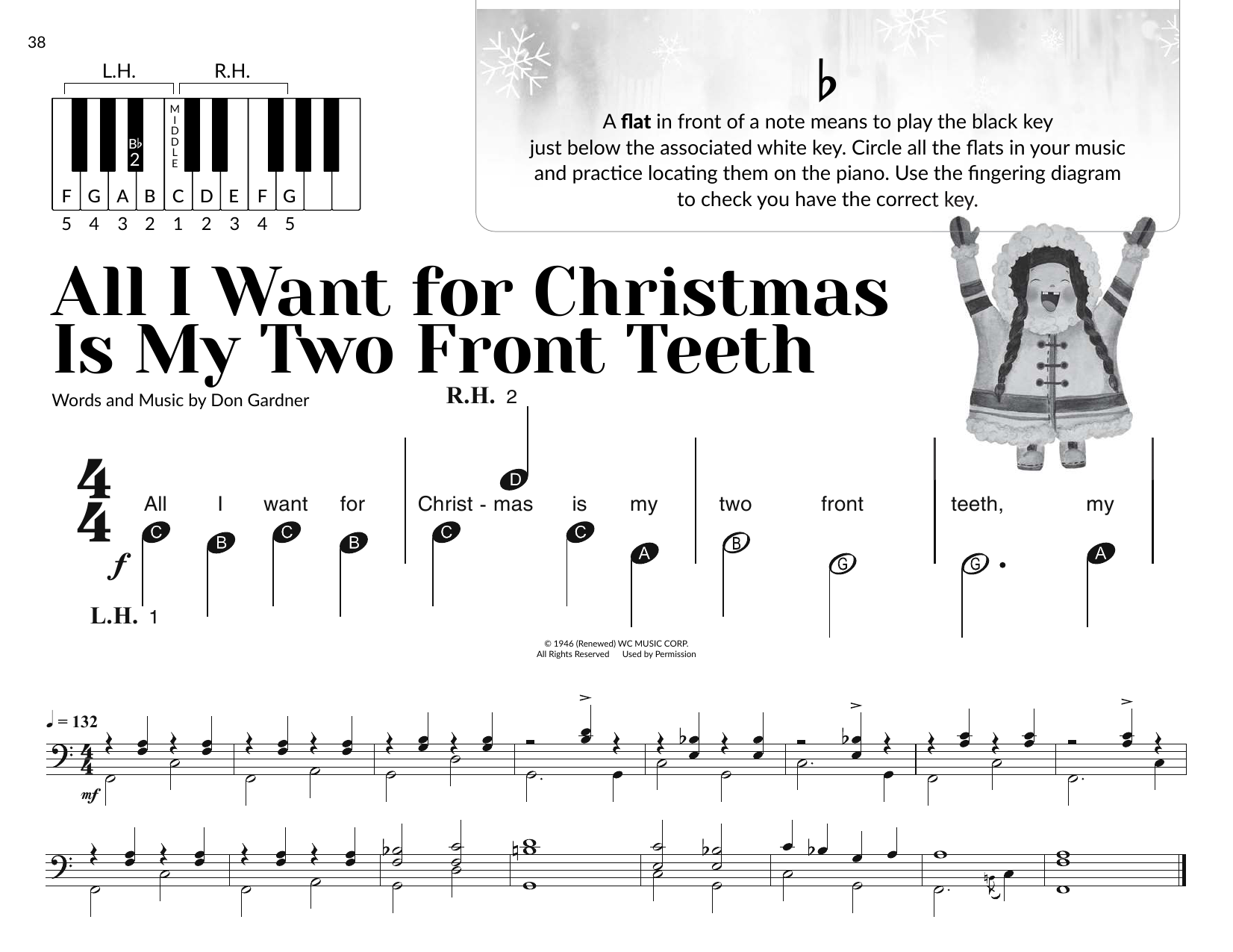 Don Gardner All I Want For Christmas Is My Two Front Teeth (arr. Brittany McCorriston) sheet music notes and chords arranged for Very Beginner Piano