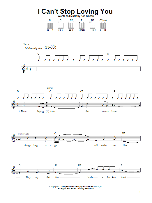 Don Gibson I Can't Stop Loving You sheet music notes and chords arranged for Easy Guitar