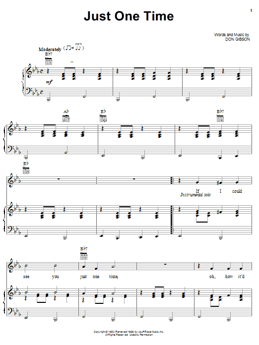 Don Gibson Just One Time sheet music notes and chords arranged for Piano, Vocal & Guitar Chords (Right-Hand Melody)