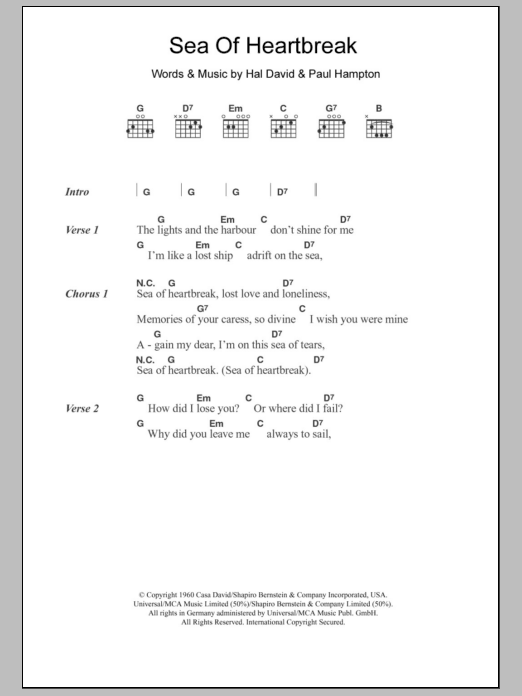 Don Gibson Sea Of Heartbreak sheet music notes and chords arranged for Guitar Chords/Lyrics