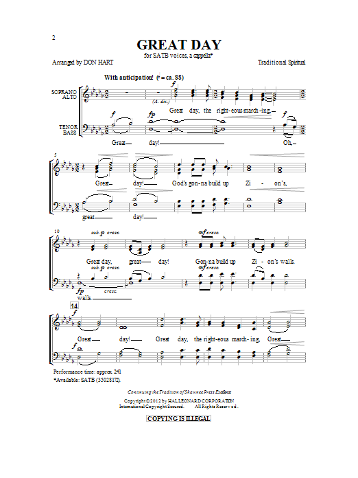Don Hart Great Day sheet music notes and chords arranged for SATB Choir