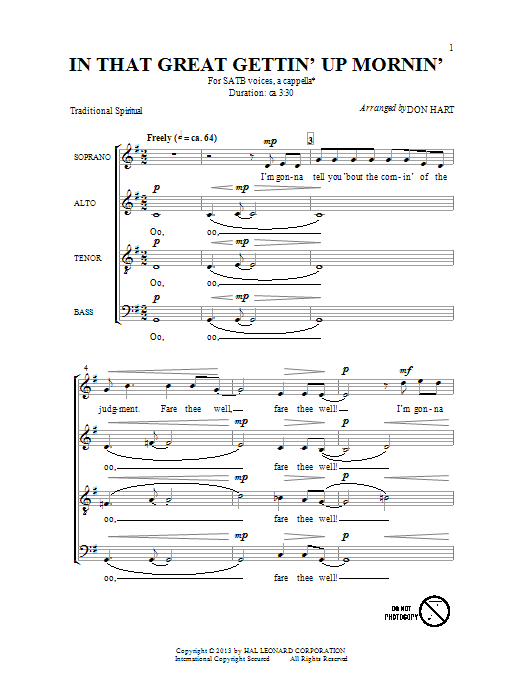Don Hart In That Great Gettin' Up Morning sheet music notes and chords arranged for SATB Choir