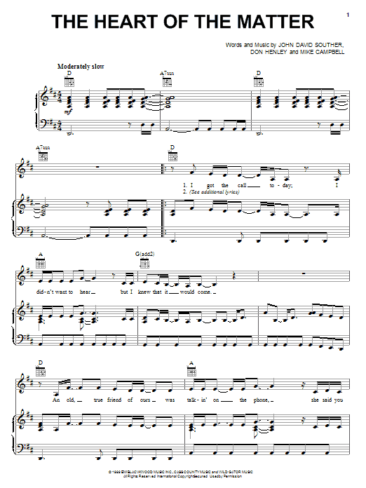 Don Henley The Heart Of The Matter sheet music notes and chords arranged for Piano, Vocal & Guitar Chords (Right-Hand Melody)