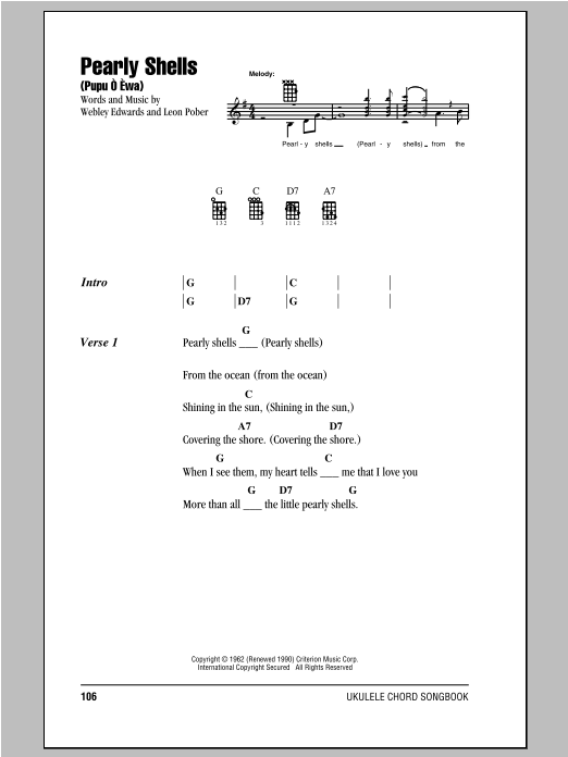 Don Ho Pearly Shells (Pupu O Ewa) sheet music notes and chords arranged for Ukulele