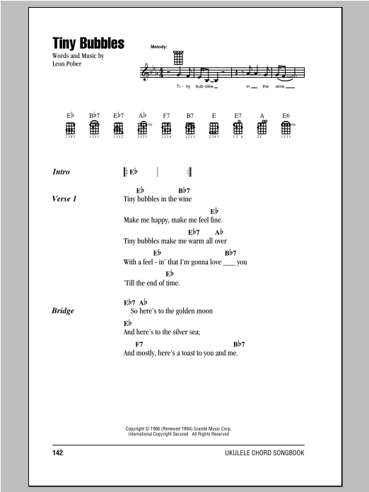 Don Ho Tiny Bubbles sheet music notes and chords arranged for Ukulele Ensemble