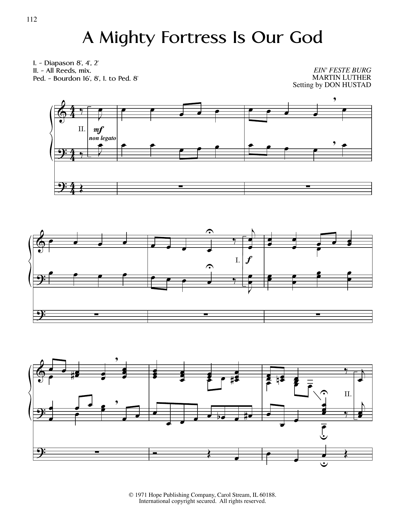 Don Hustad A Mighty Fortress Is Our God sheet music notes and chords arranged for Organ
