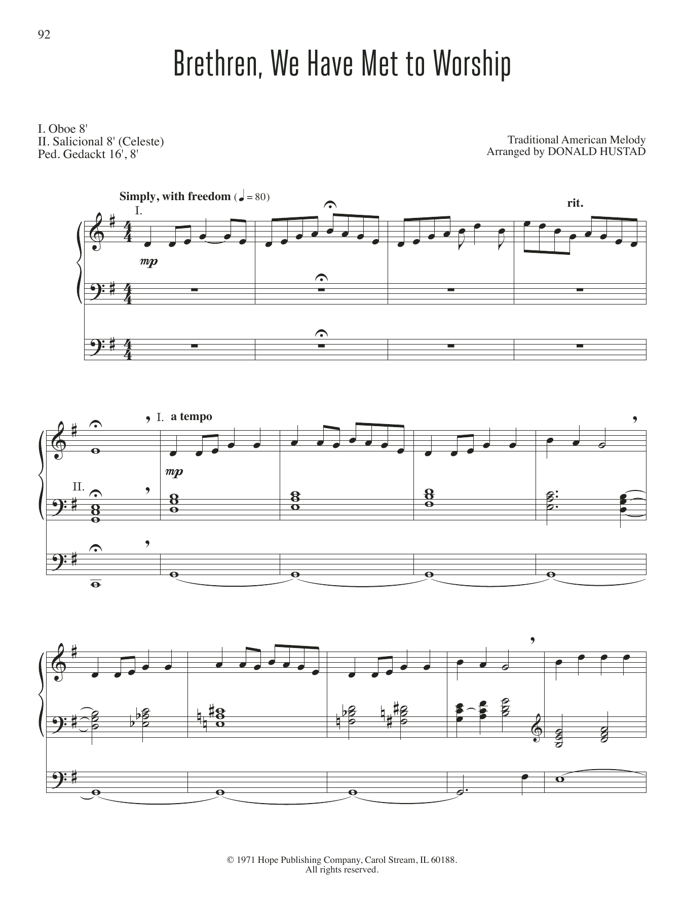Don Hustad Brethren, we have Met to Worship sheet music notes and chords arranged for Organ