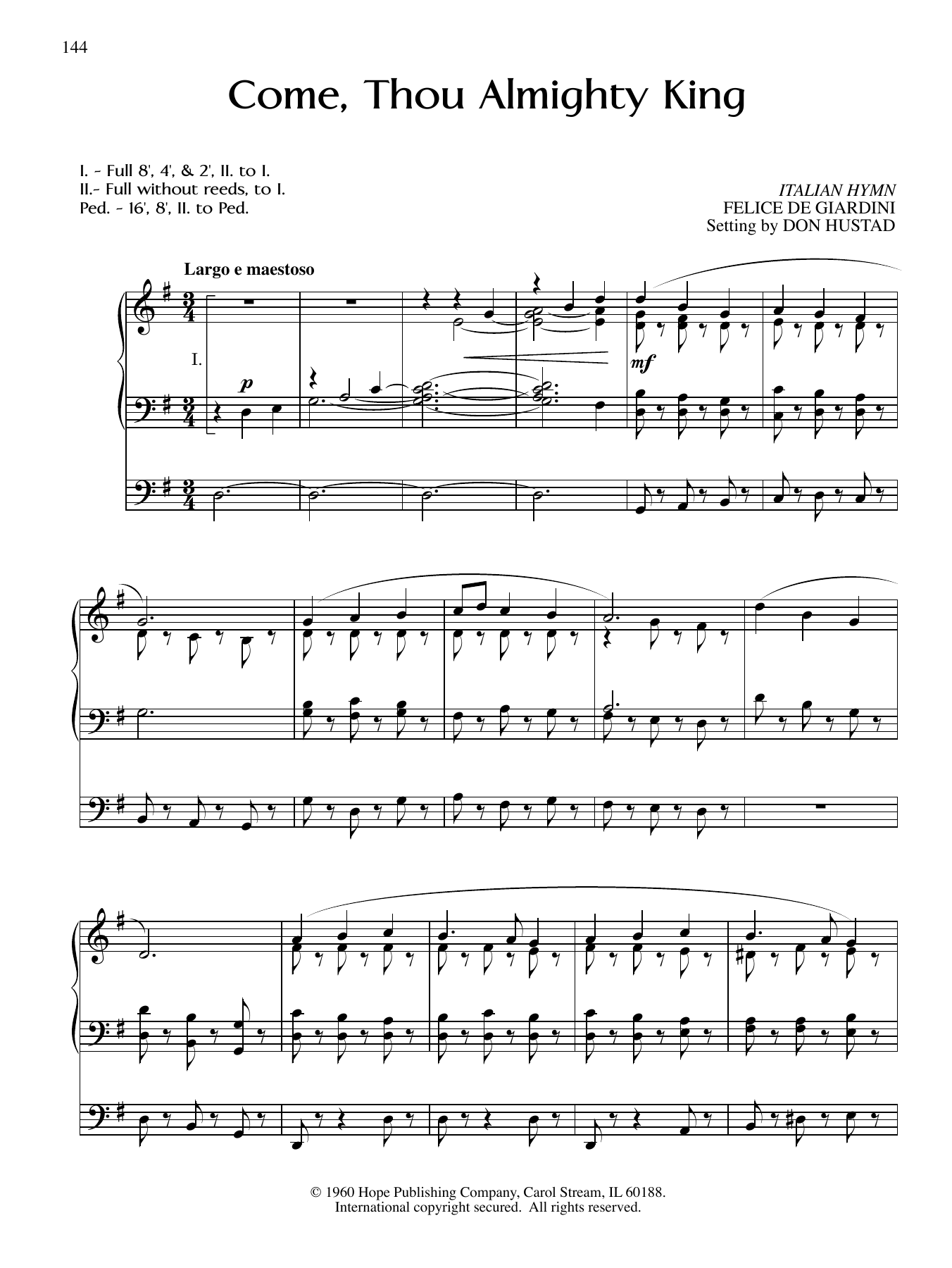Don Hustad Come, Thou Almighty King sheet music notes and chords arranged for Organ