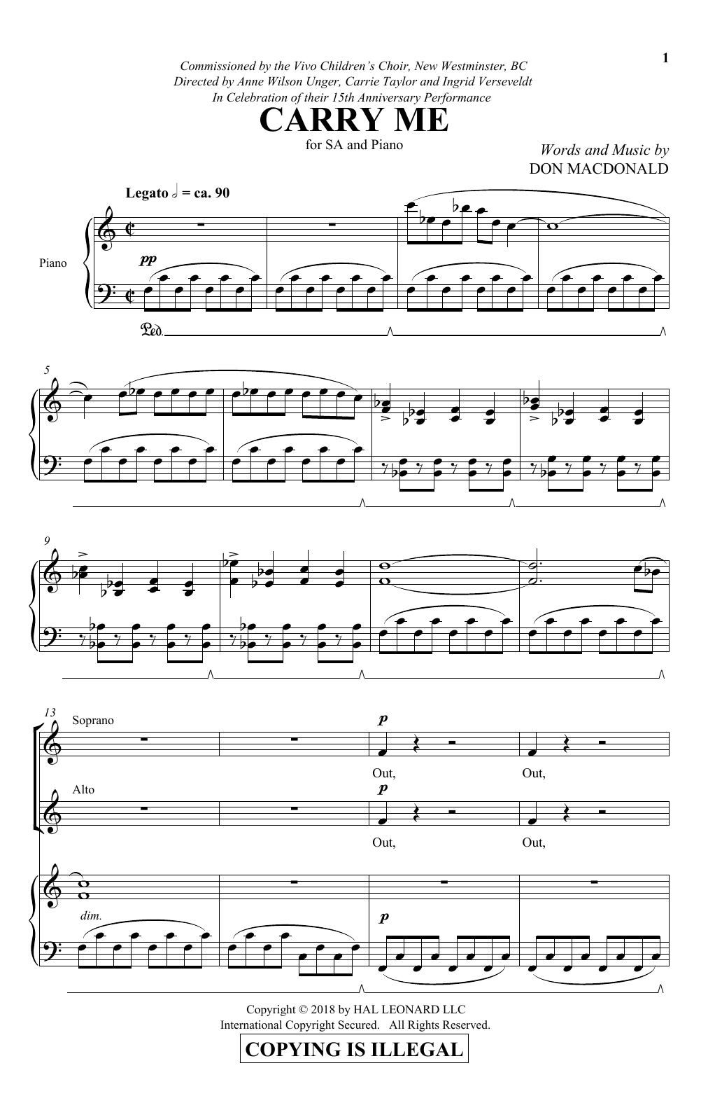 Don MacDonald Carry Me sheet music notes and chords arranged for 2-Part Choir