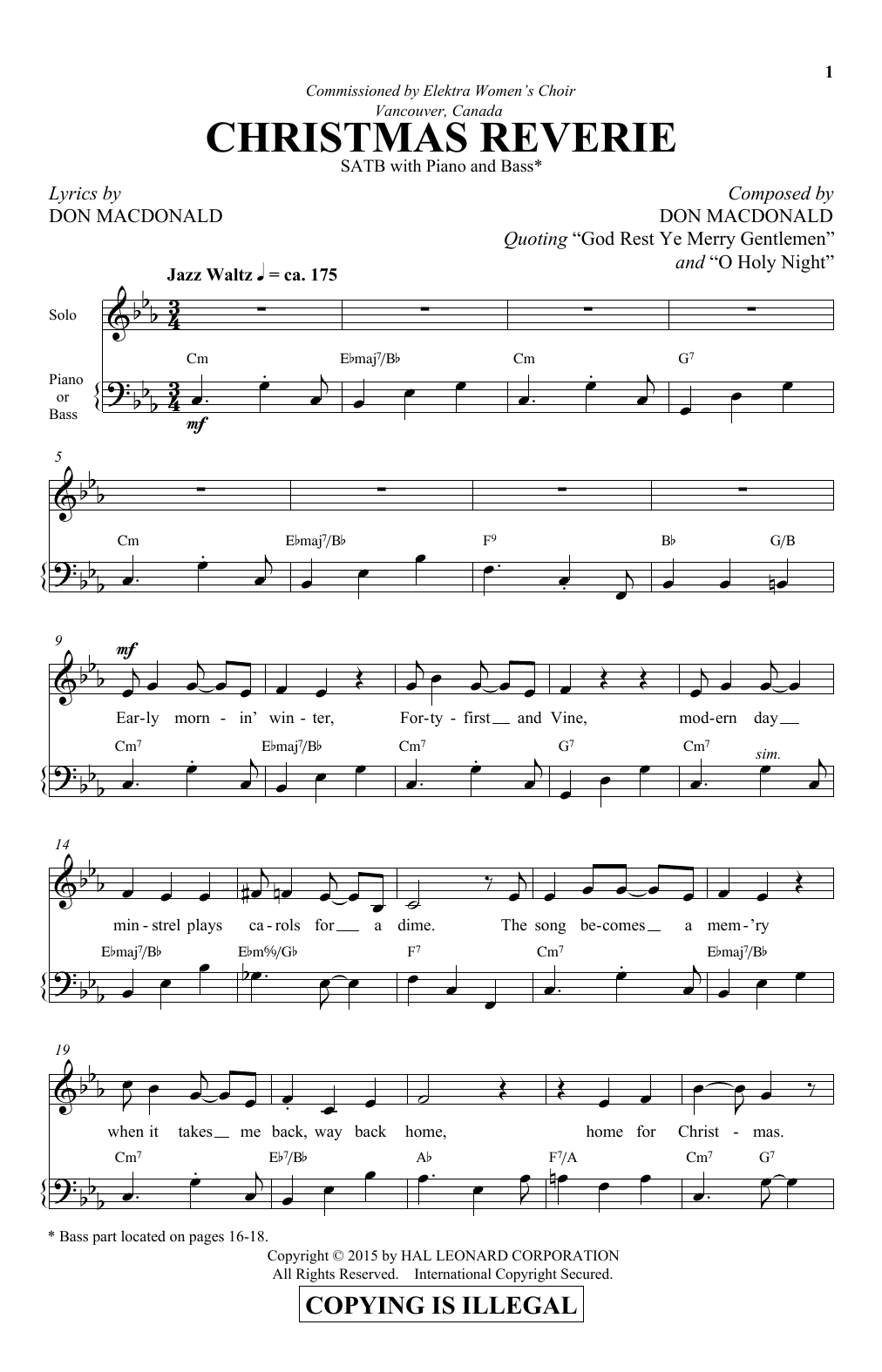 Don MacDonald Christmas Reverie sheet music notes and chords arranged for SATB Choir