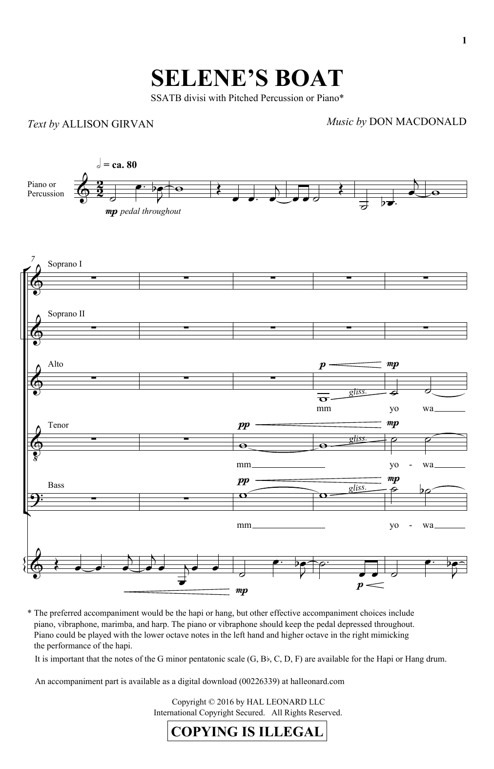 Don MacDonald Selene's Boat sheet music notes and chords arranged for SATB Choir