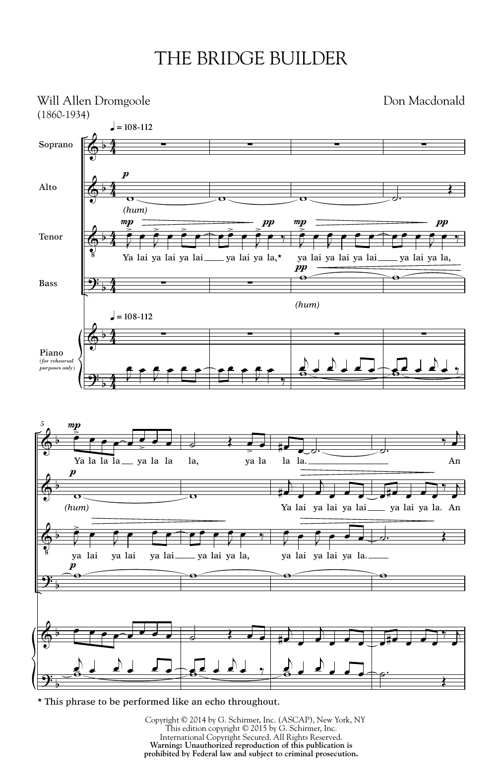 Don MacDonald The Bridge Builder sheet music notes and chords arranged for SATB Choir