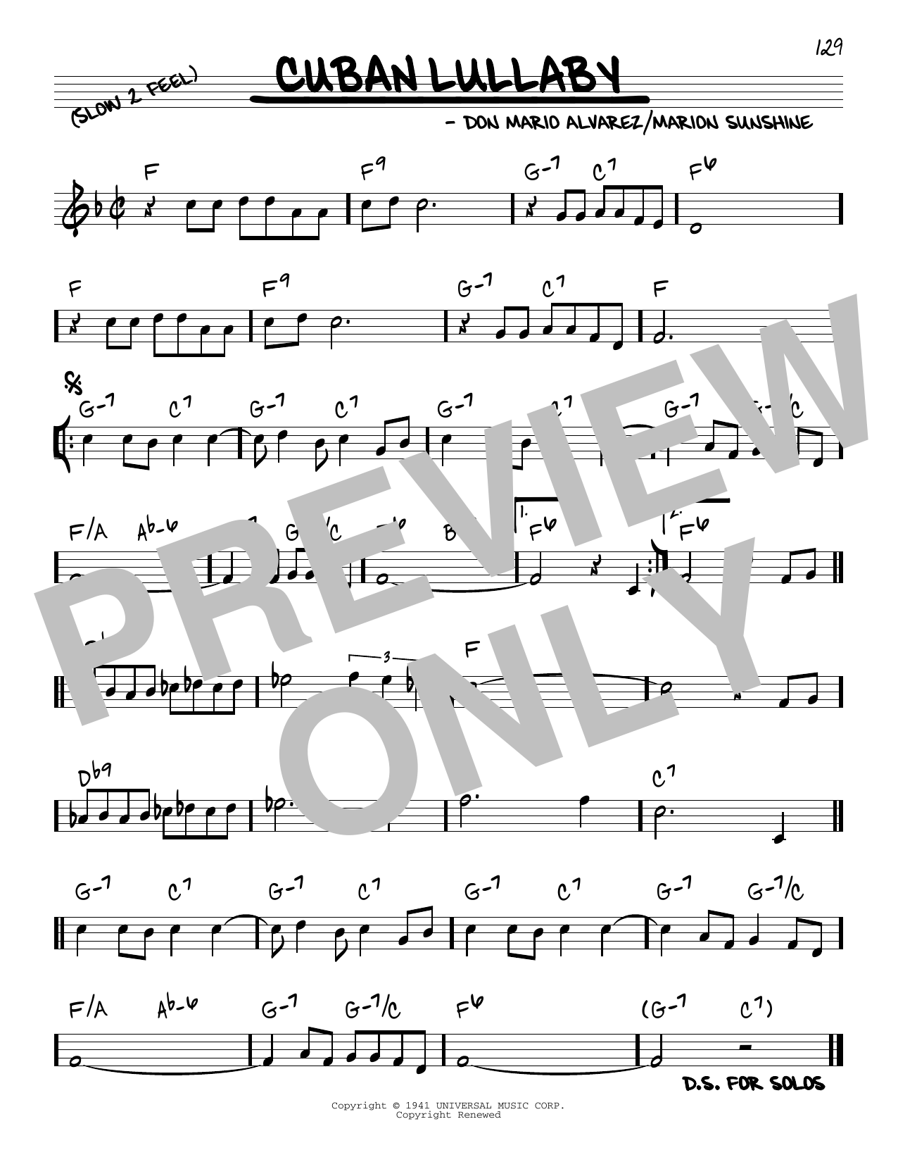Don Mario Alvarez Cuban Lullaby sheet music notes and chords arranged for Real Book – Melody & Chords