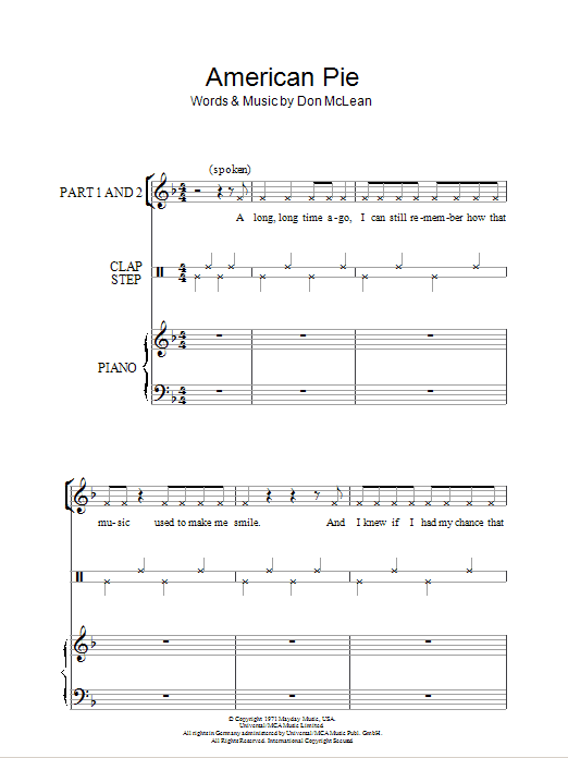 Don McLean American Pie (arr. Rick Hein) sheet music notes and chords arranged for 2-Part Choir