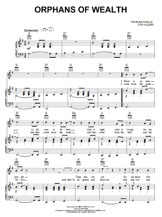 Don McLean Orphans Of Wealth sheet music notes and chords arranged for Piano, Vocal & Guitar Chords (Right-Hand Melody)