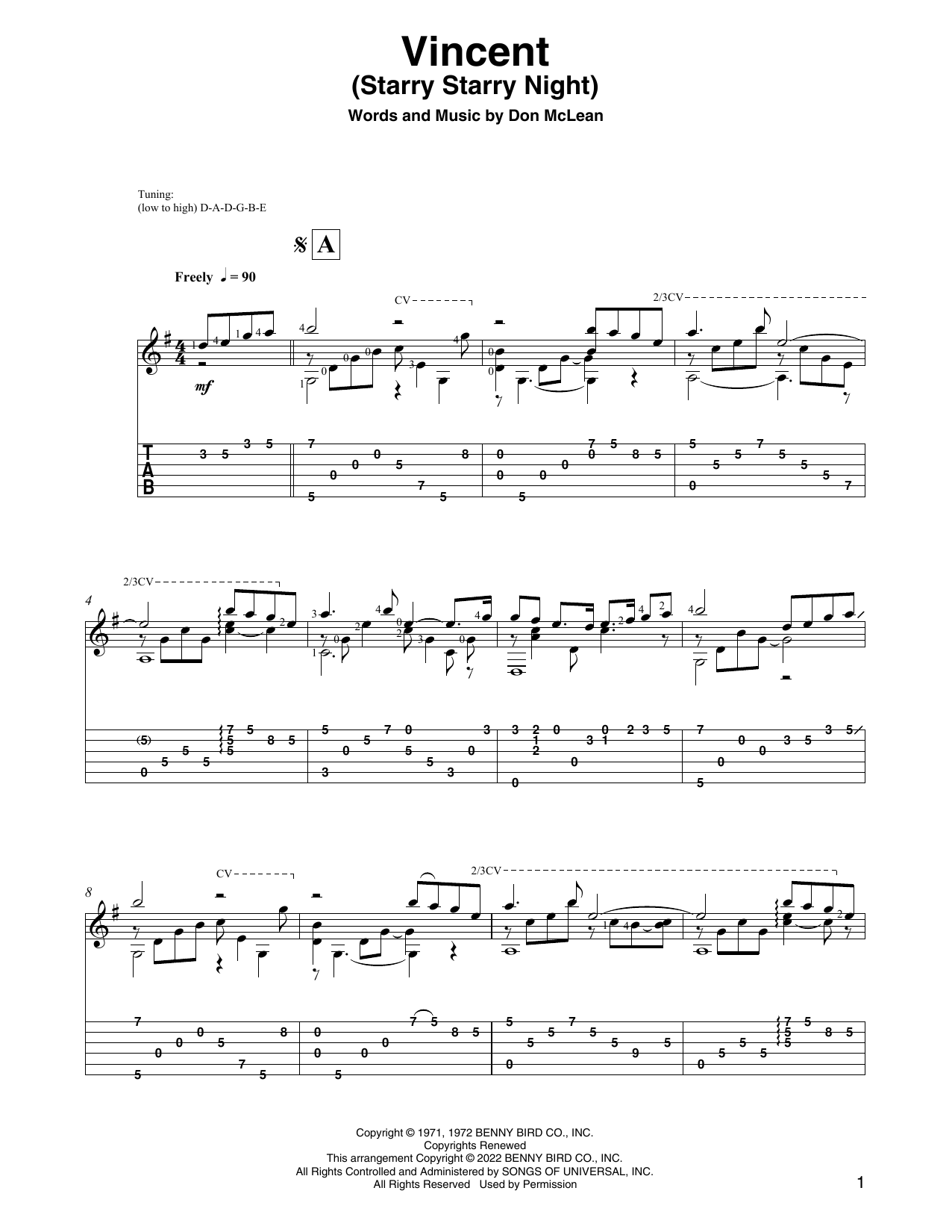 Don McLean Vincent (Starry Starry Night) (arr. David Jaggs) sheet music notes and chords arranged for Solo Guitar