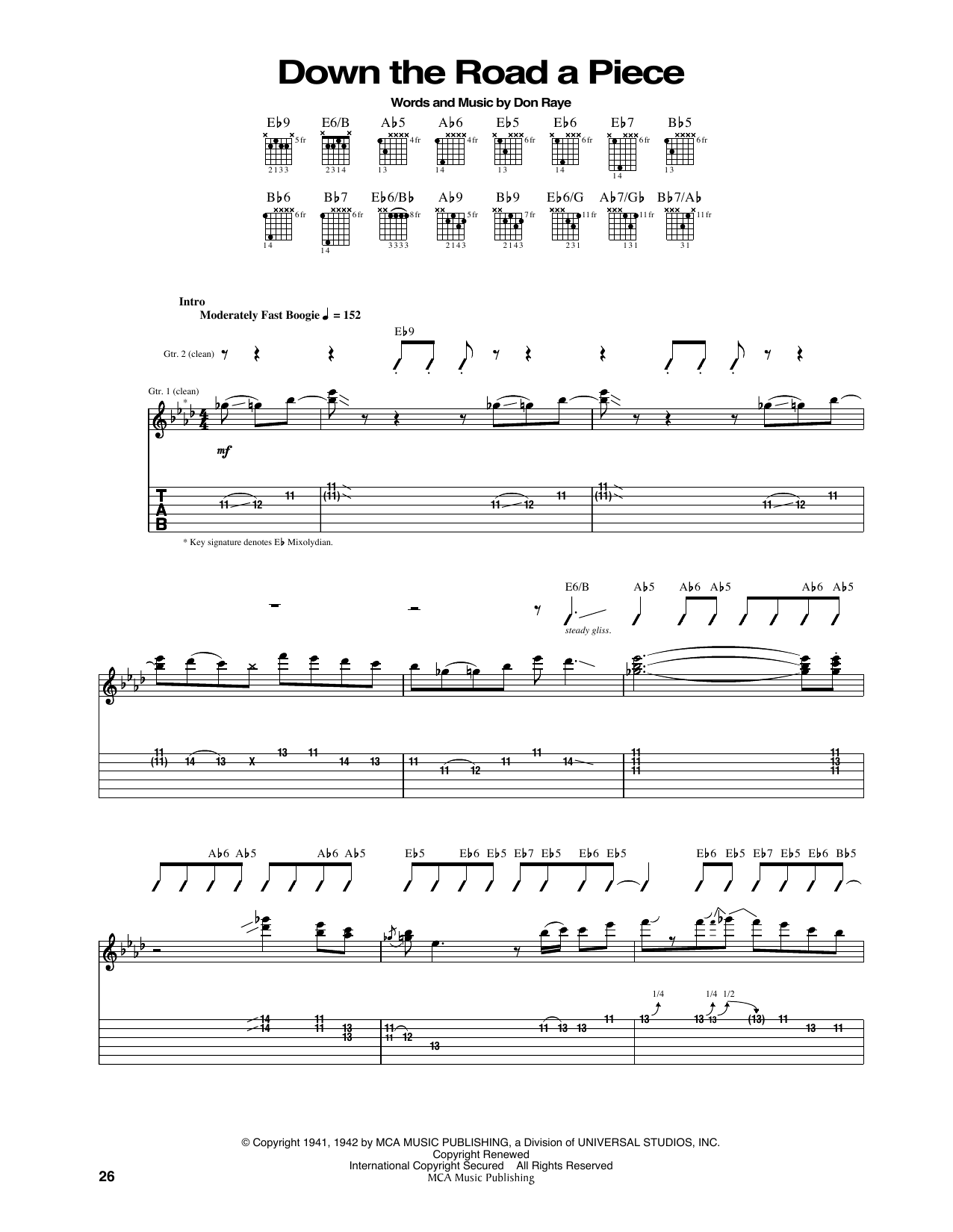 Don Raye Down The Road A Piece sheet music notes and chords arranged for Guitar Tab
