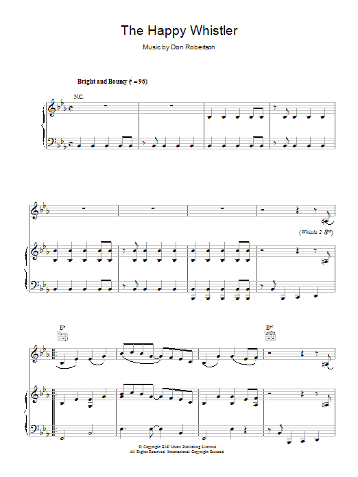 Don Robertson The Happy Whistler sheet music notes and chords arranged for Piano, Vocal & Guitar Chords