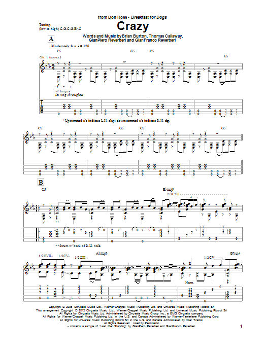 Don Ross Crazy sheet music notes and chords arranged for Solo Guitar