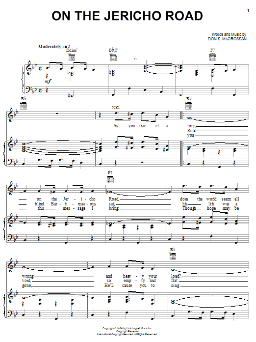 Don S. McCrossan On The Jericho Road sheet music notes and chords arranged for Piano, Vocal & Guitar Chords (Right-Hand Melody)