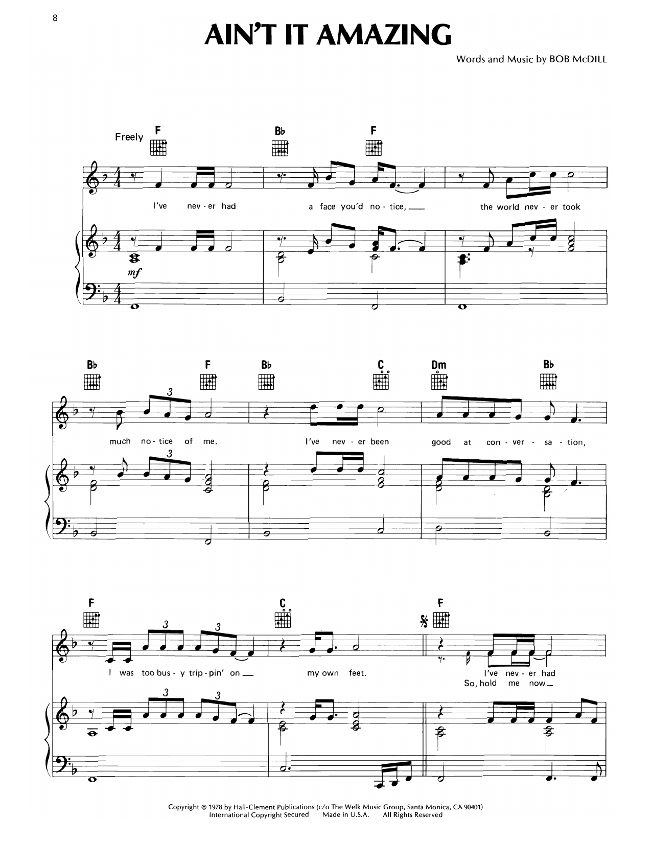 Don Williams Ain't It Amazing sheet music notes and chords arranged for Piano, Vocal & Guitar Chords (Right-Hand Melody)